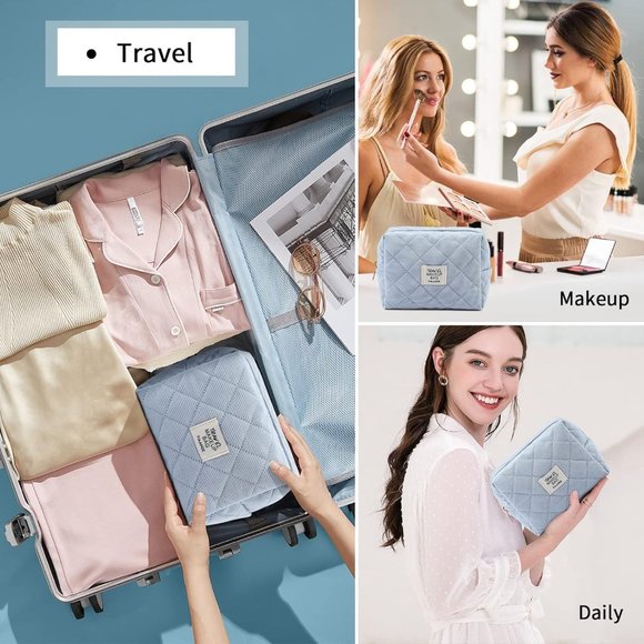 MAANGE Women Cosmetic Purse Corduroy Makeup Pouch Cute Makeup Bag Blue - Picture 6 of 6